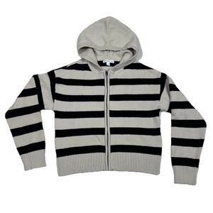 And Now This Women's Small Black Beige Stripe Full Zip Hooded Knitted Sweater